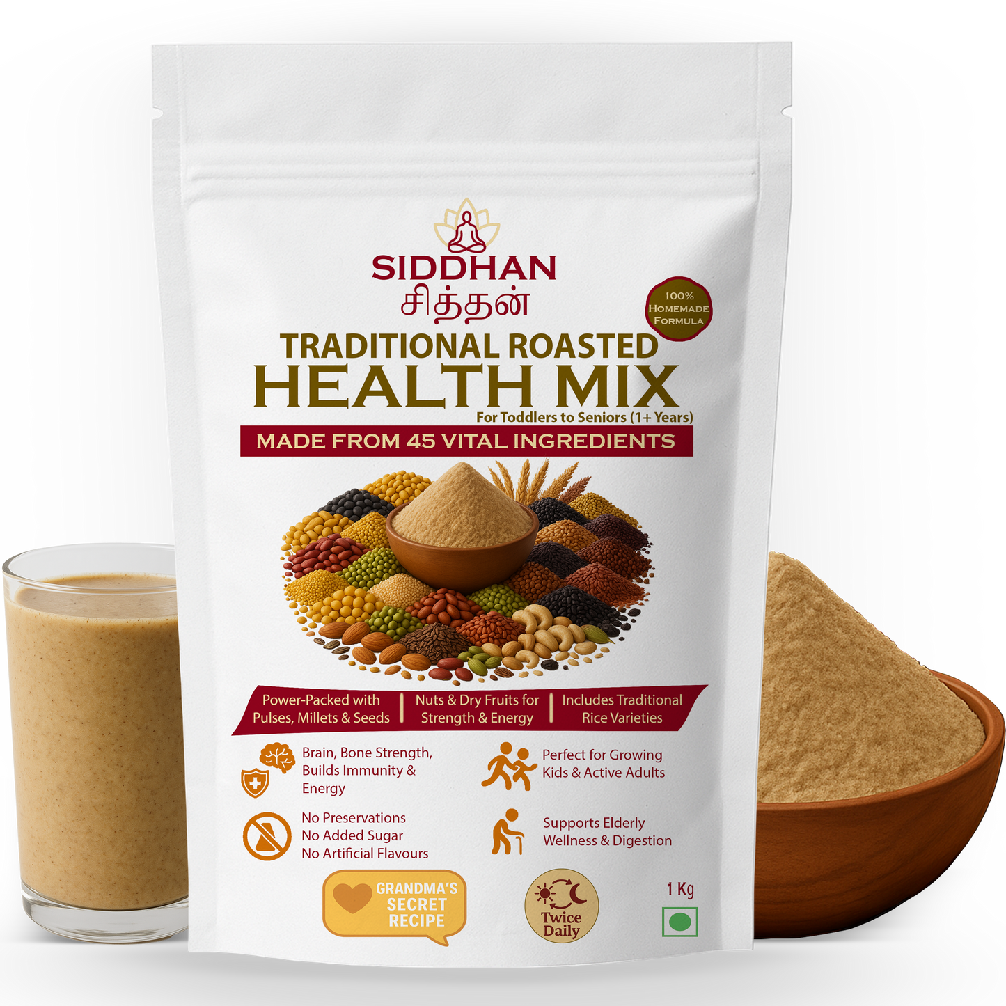 SIDDHAN Health Mix – 100% Natural Nutrition for Kids & Family (250g)