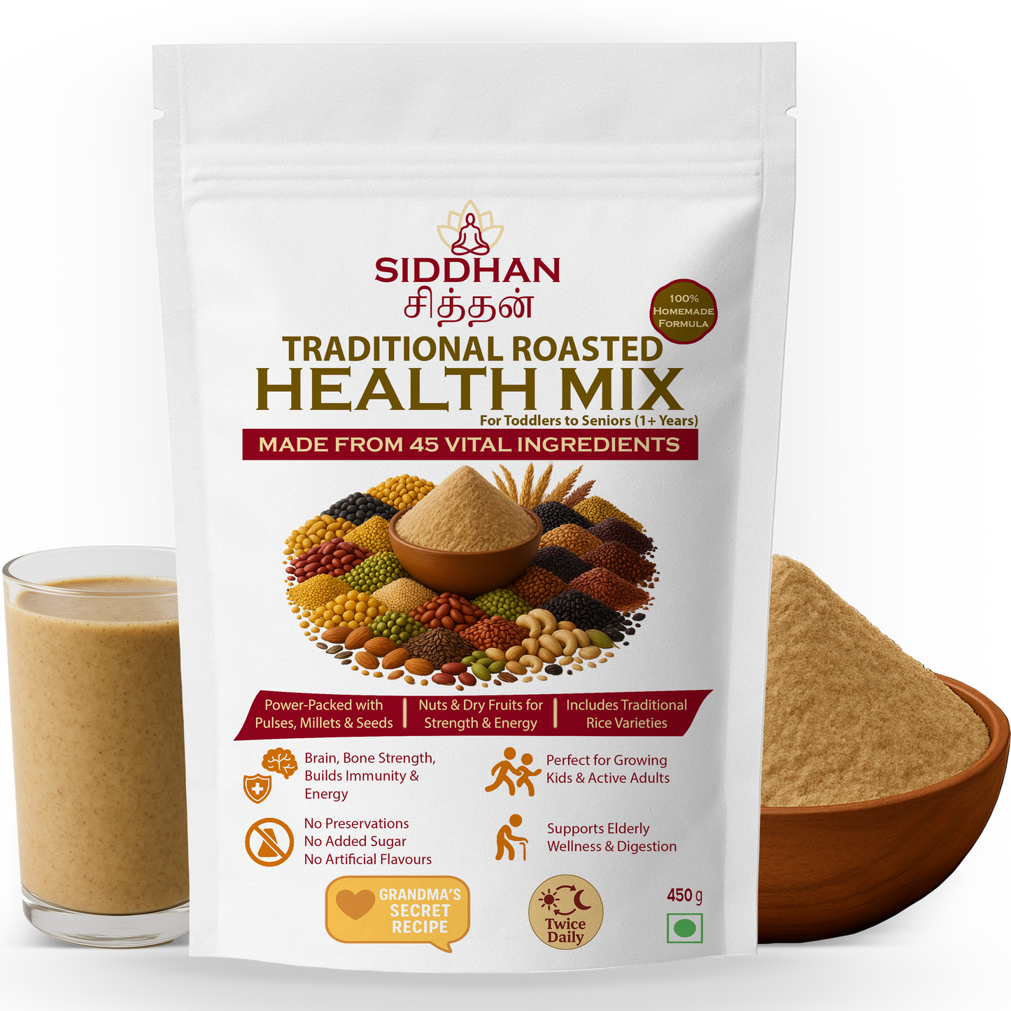 SIDDHAN Health Mix – 100% Natural Nutrition for Kids & Family (250g)