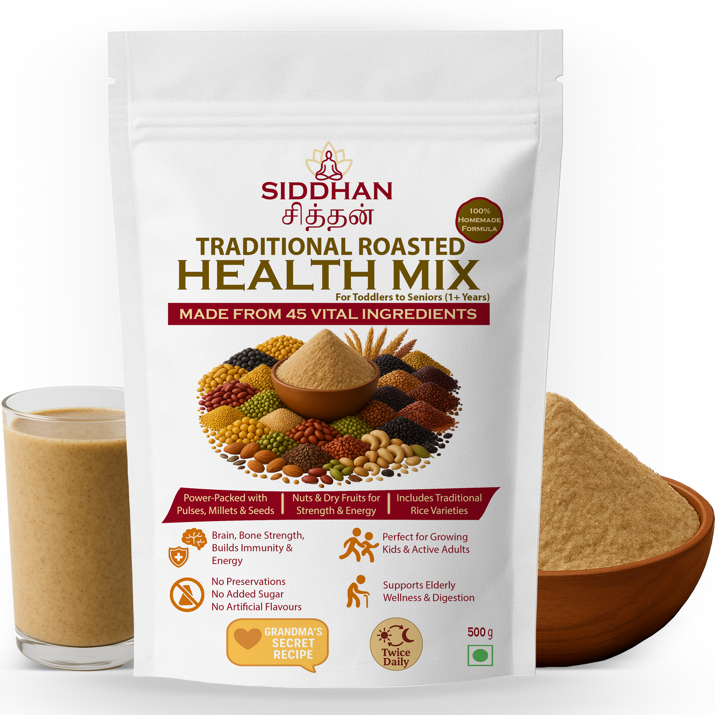 SIDDHAN Health Mix – 100% Natural Nutrition for Kids & Family (250g)