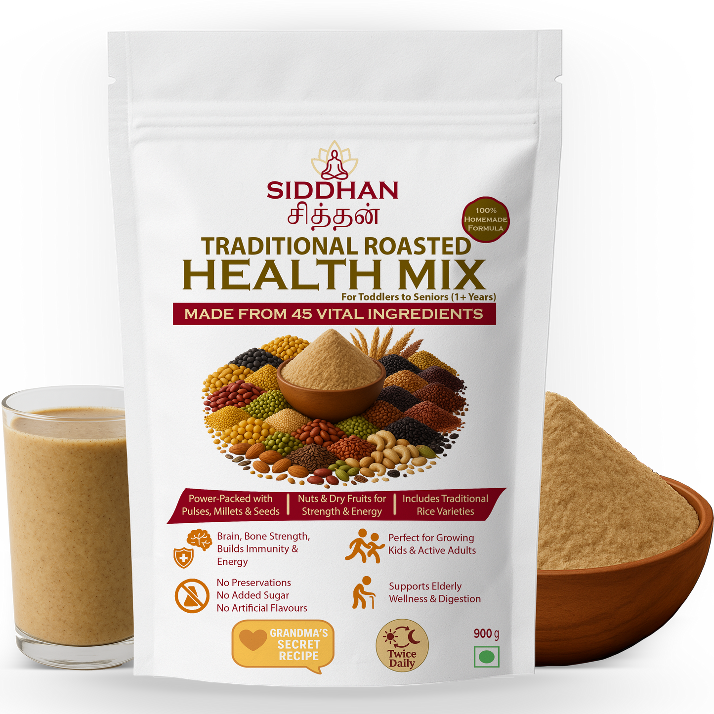 SIDDHAN Health Mix – 100% Natural Nutrition for Kids & Family (250g)
