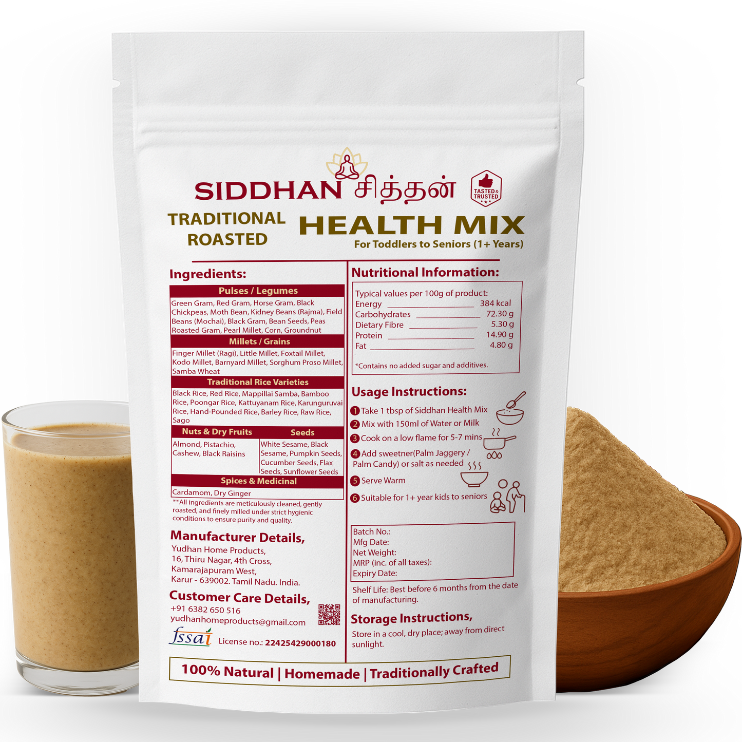 SIDDHAN Health Mix – 100% Natural Nutrition for Kids & Family (250g)